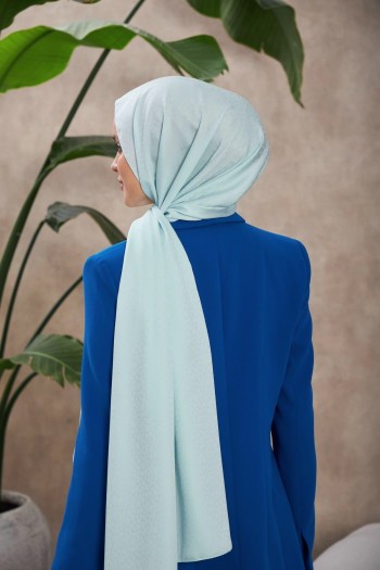 Moda Mevsimi İpekhan Alesa Desen İpeksi Jakar Şal Buz Mavi