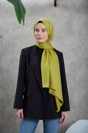 Moda Mevsimi İpekhan Alesa Desen İpeksi Jakar Şal Lime