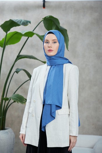 Moda Mevsimi İpekhan Line Leola Desen İpeksi Jakar Şal İndigo
