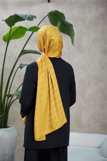 Moda Mevsimi İpekhan Neo Kazayağı Desen İpeksi Jakar Şal Altuni Sarı