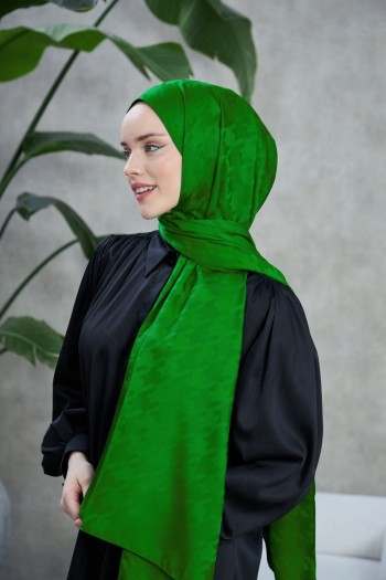 Moda Mevsimi İpekhan Neo Kazayağı Desen İpeksi Jakar Şal Yeşil