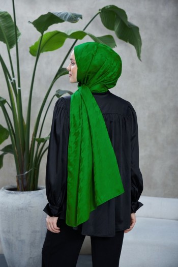 Moda Mevsimi İpekhan Neo Kazayağı Desen İpeksi Jakar Şal Yeşil