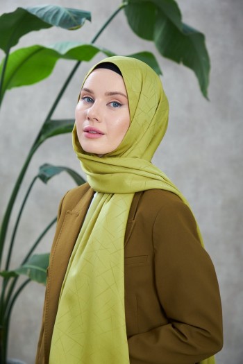 Moda Mevsimi İpekhan Line Leola Desen İpeksi Jakar Şal Lime
