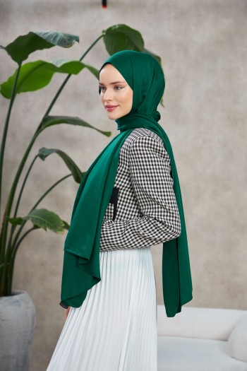 Moda Mevsimi İpekhan Line Leola Desen İpeksi Jakar Şal Zümrüt Yeşil