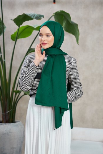 Moda Mevsimi İpekhan Line Leola Desen İpeksi Jakar Şal Zümrüt Yeşil