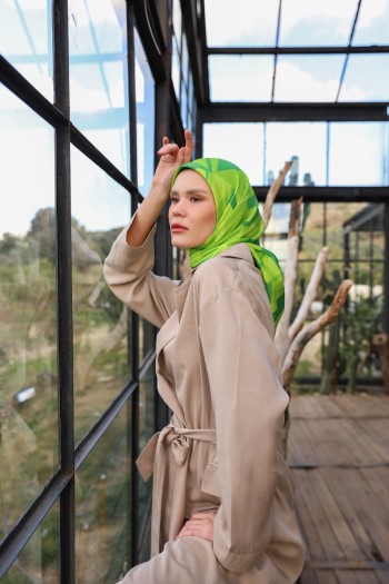 Moda Mevsimi İpekhan Cancas Desen Soft Pamuk Viskon Eşarp Yeşil