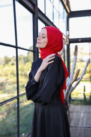 Moda Mevsimi İpekhan Exen Desen İpeksi Jakar Şal Kırmızı