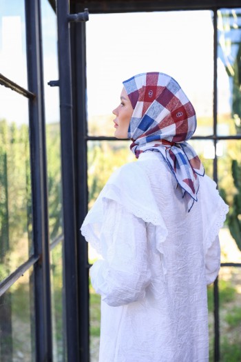Moda Mevsimi İpekhan Logo Desen Soft Pamuk Viskon Eşarp İndigo Bordo Kiremit