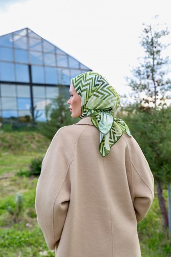 Moda Mevsimi İpekhan Lunaliner Desen Soft Pamuk Viskon Eşarp Haki Yeşil