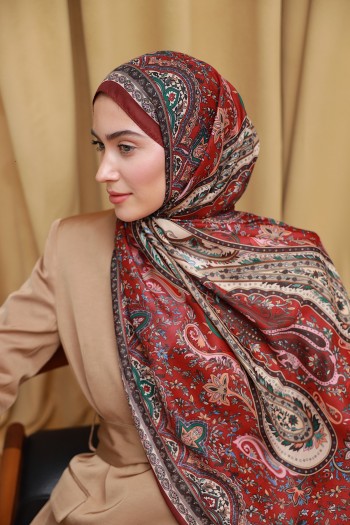Moda Mevsimi İpekhan Soft Pamuk Etro Etnik Desen Şal 3055-13 Bordo