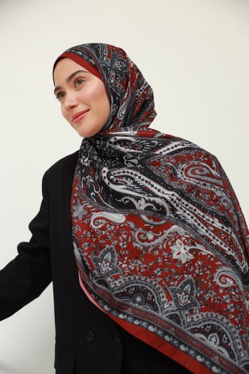 Moda Mevsimi İpekhan Soft Pamuk Etro Etnik Desen Şal 3055-16 Açık Bordo